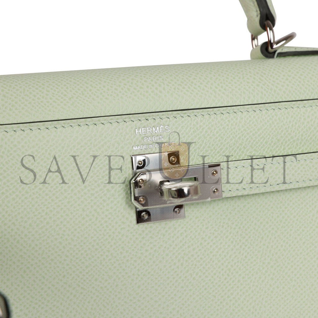 H**mes kelly sellier 25 vert fizz epsom palladium hardware handmade (25*17*7cm)