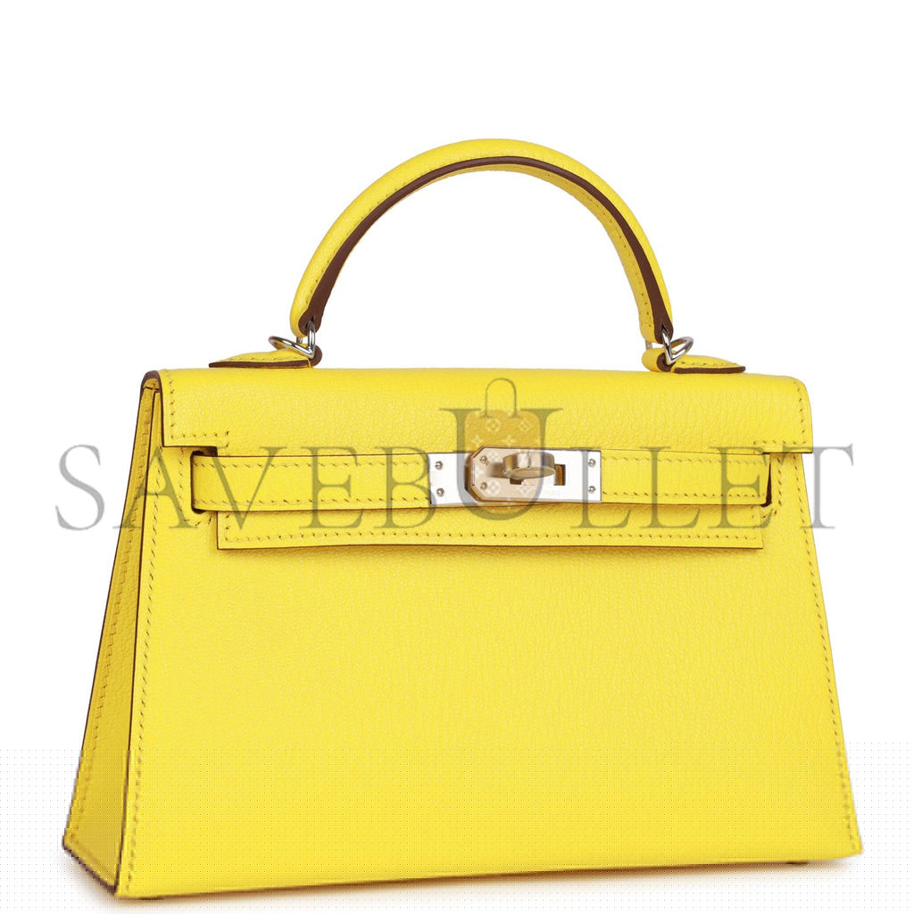 H**mes mini kelly sellier 20 jaune citron chÈvre palladium hardware (19*12*5.5cm)