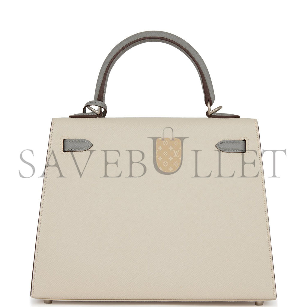 H**mes special order (hss) kelly sellier 25 craie and gris mouette epsom brushed palladium hardware handmade (25*17*7cm)