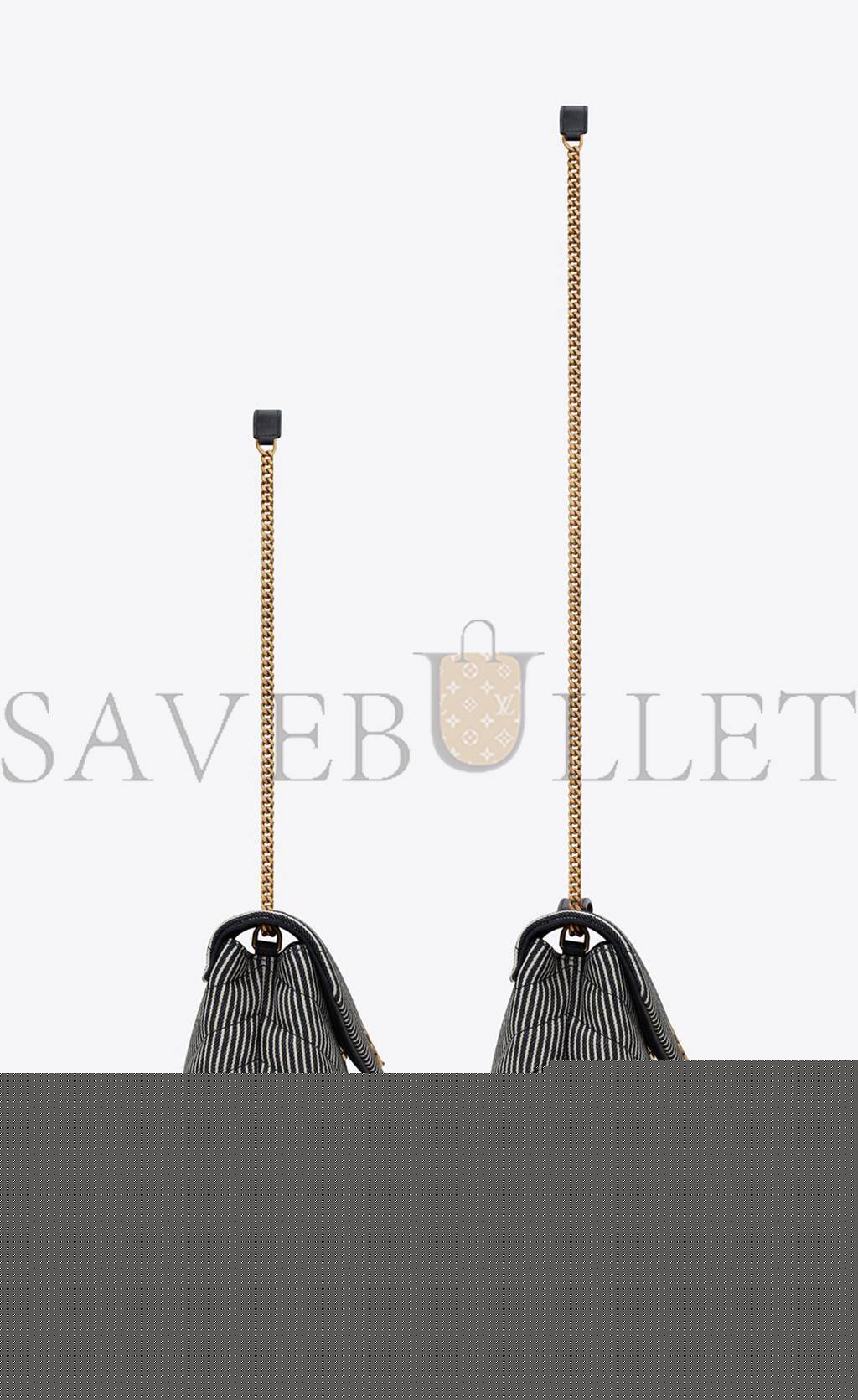 YSL LOULOU SMALL CHAIN BAG IN QUILTED STRIPED DENIM 494699FAA7G4165 (23*17*9cm)