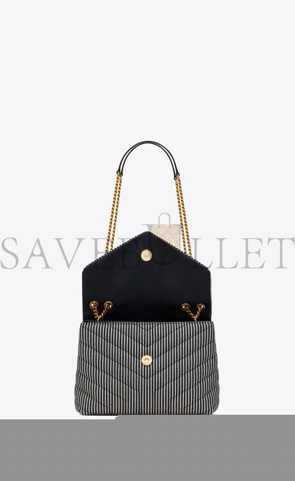 YSL LOULOU SMALL CHAIN BAG IN QUILTED STRIPED DENIM 494699FAA7G4165 (23*17*9cm)