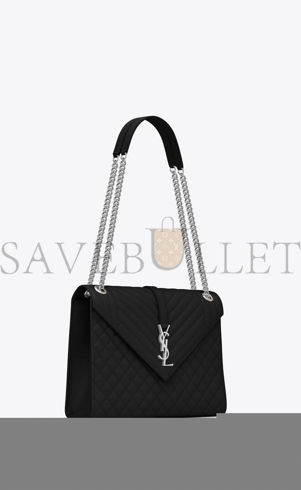 YSL ENVELOPE LARGE BAG IN MIX MATELASSÉ GRAIN DE POUDRE EMBOSSED LEATHER 600166BOW921000 (31*22*7.5cm)