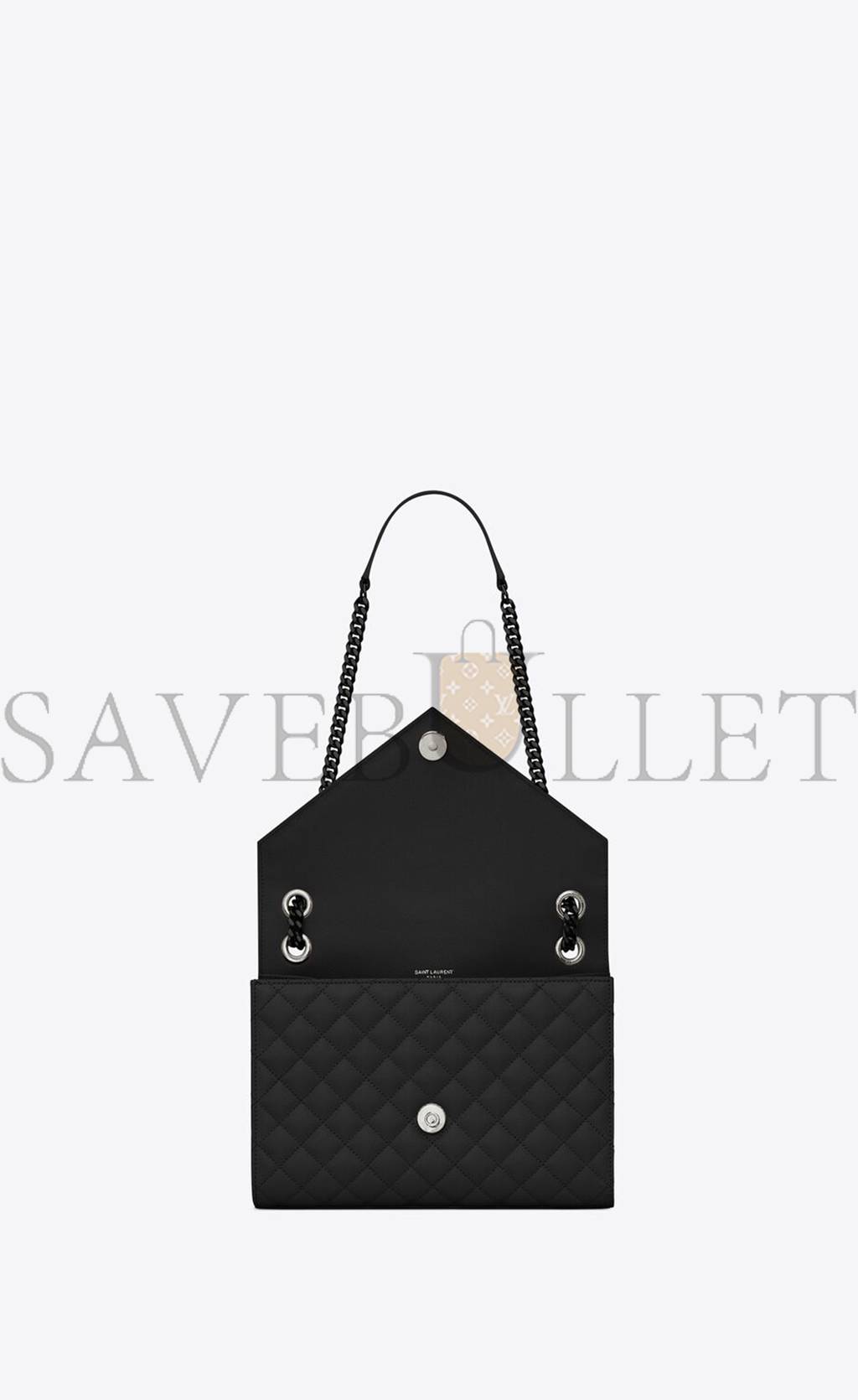 YSL ENVELOPE MEDIUM CHAIN BAG IN MIX MATELASSÉ GRAIN DE POUDRE EMBOSSED LEATHER 600185BOW981000 (24*17.5*6cm)