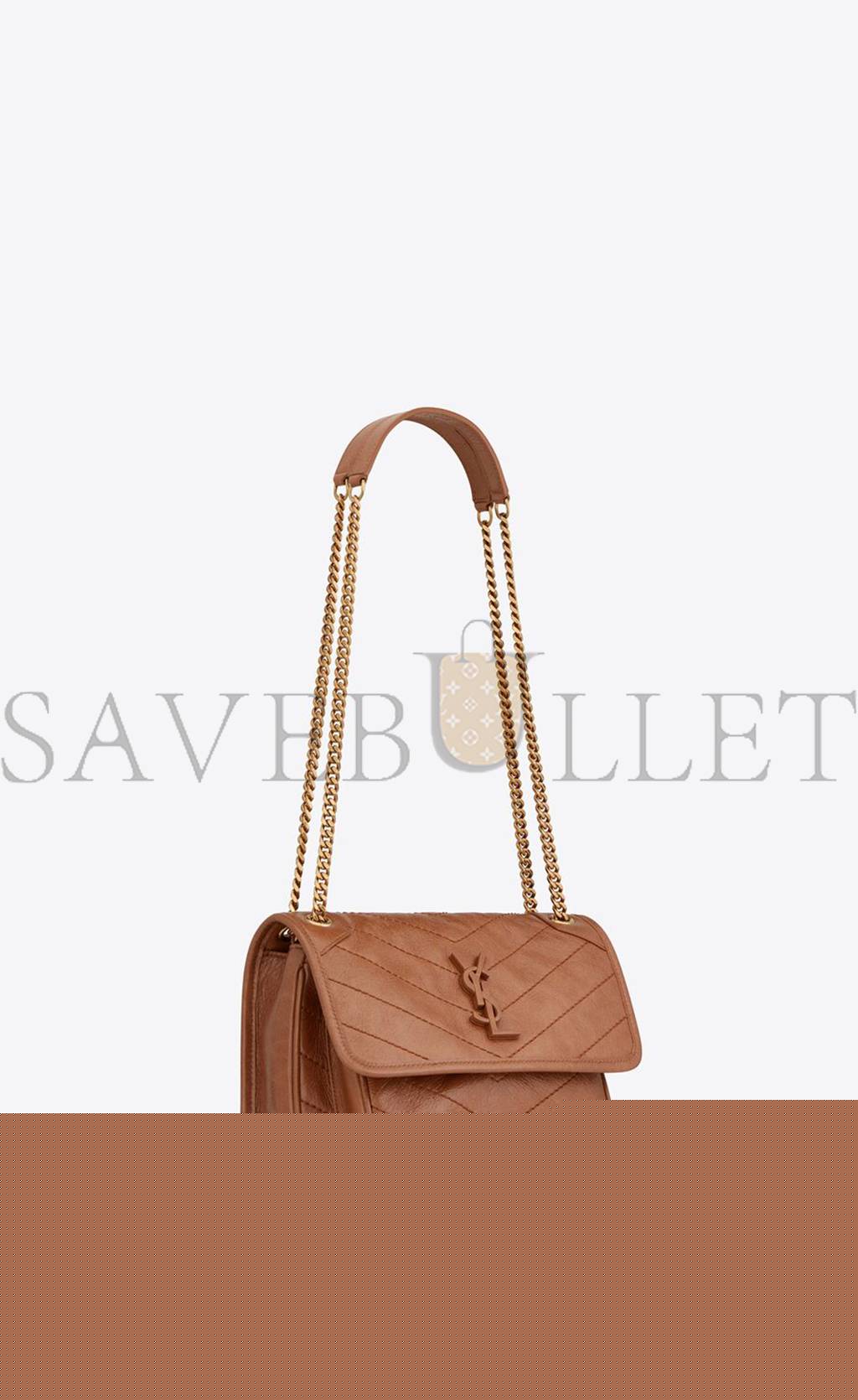 YSL NIKI BABY CHAIN BAG IN CRINKLED VINTAGE VEGETABLE-TANNED LEATHER 6331601YG072522 (21*16*7.5cm)