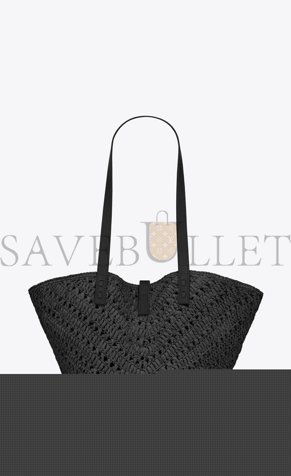 YSL PANIER SMALL IN RAFFIA AND VEGETABLE-TANNED LEATHER 751240GAADP1000 (38*21*20cm)