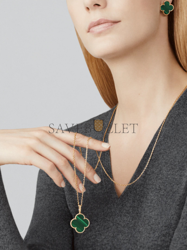 V*N CL*F  arpels magic alhambra earrings - yellow gold, malachite  vcaro3mh00