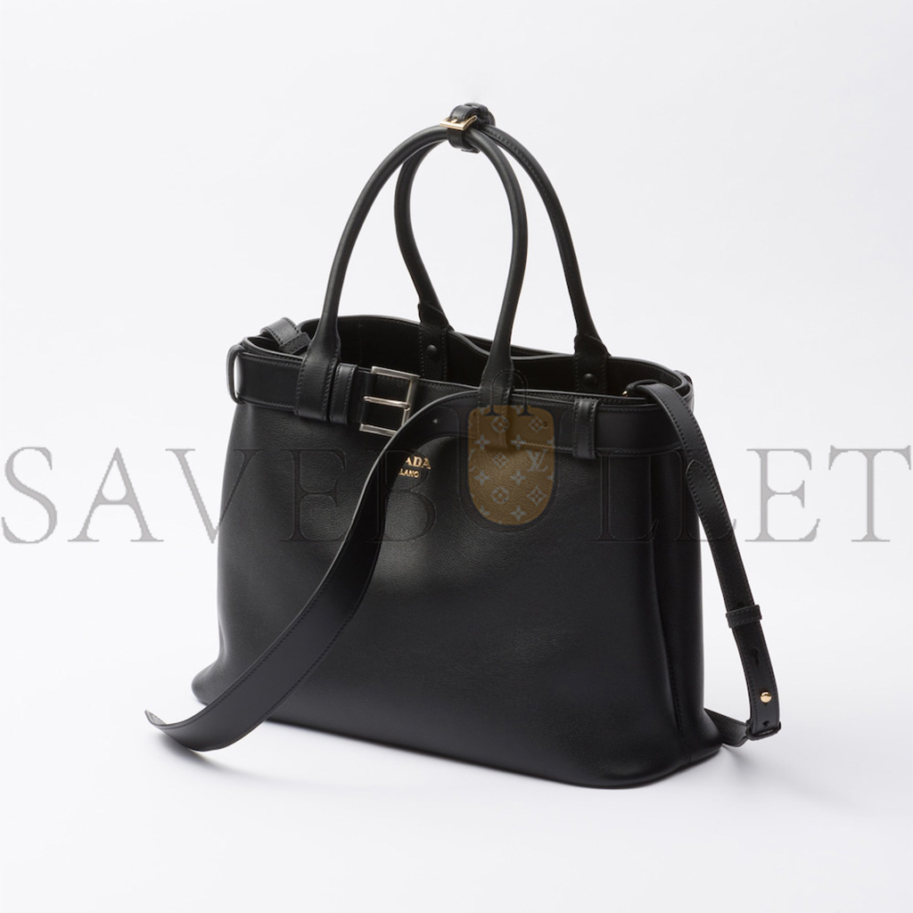 Pra*a buckle large leather handbag with belt 1ba416 (37*27*14cm)