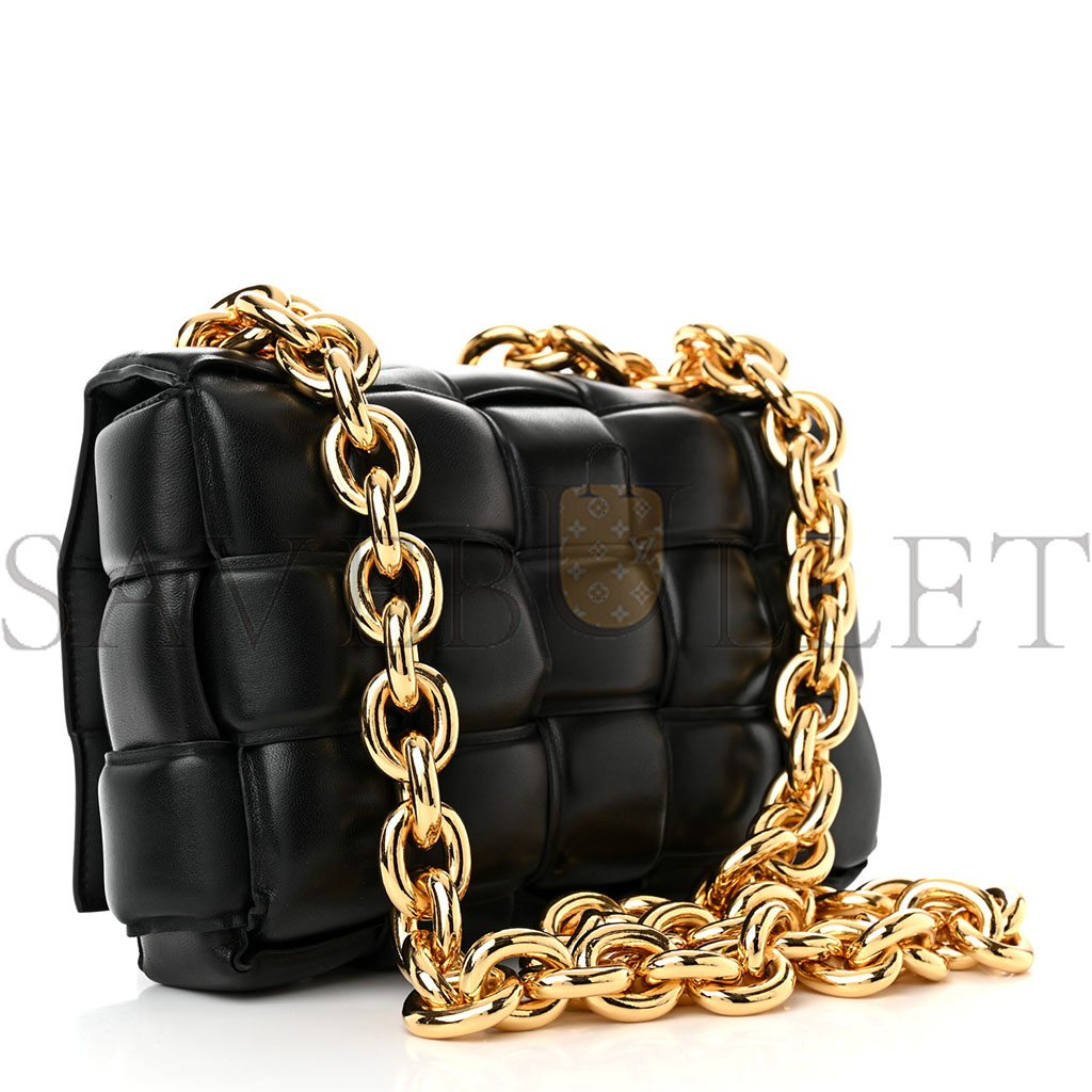 bo*te*ga Ve*ne*ta lambskin maxi intreccio padded chain cassette crossbody bag black (25*17*8cm)
