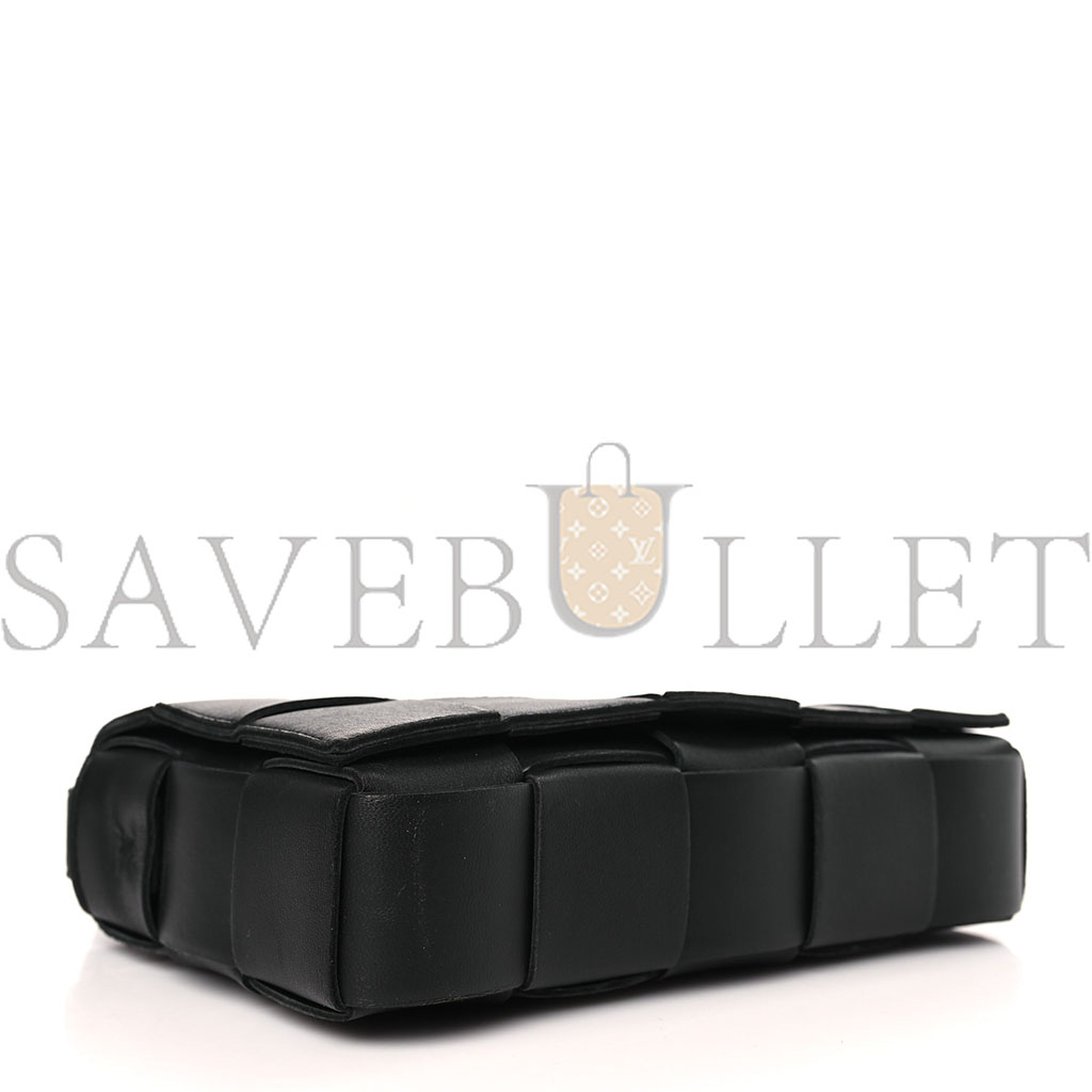 bo*te*ga Ve*ne*ta lambskin maxi intrecciato cassette crossbody bag black (19*12*4cm)