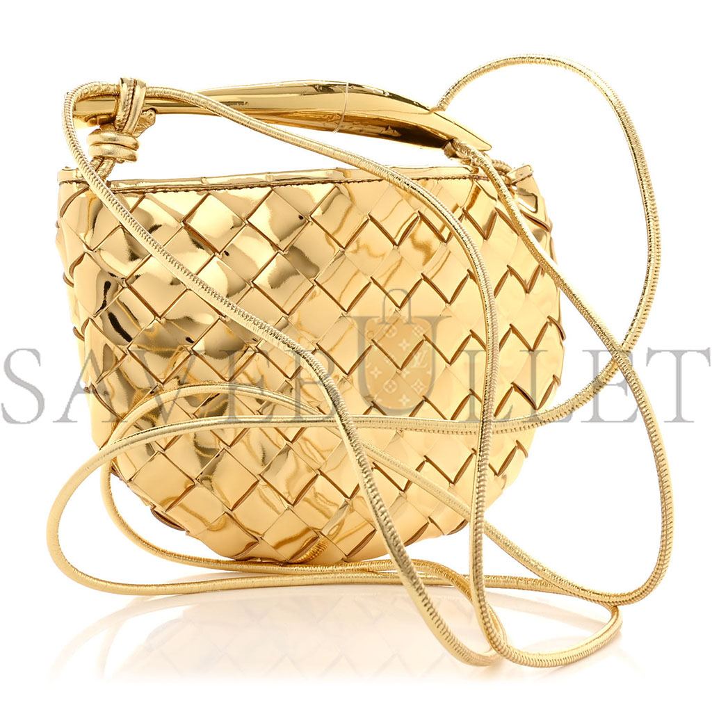 bo*te*ga Ve*ne*ta mirror laminated nappa intrecciato mini sardine bag gold (20*12*3cm)
