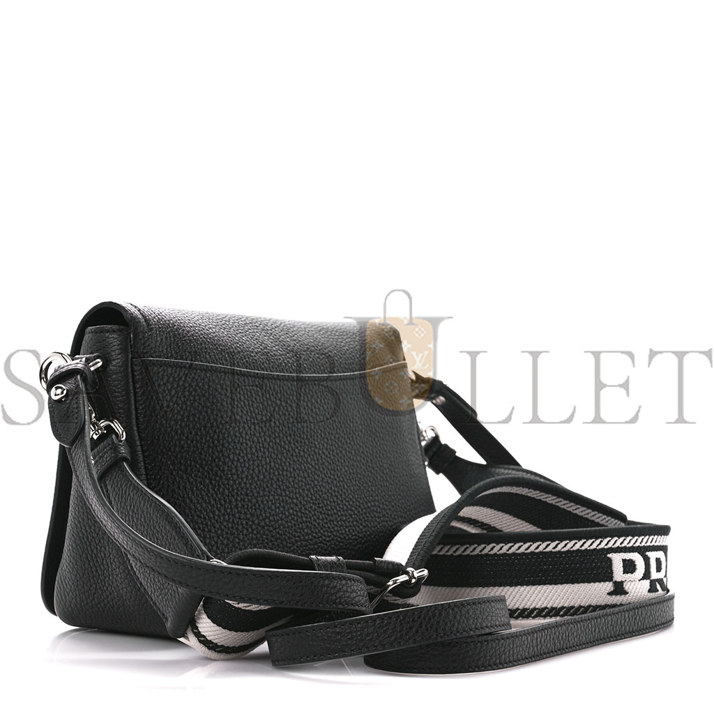 Pra*a vitello daino flou flap crossbody black (23*15*8cm)