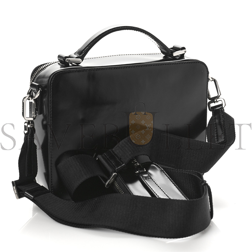 Pra*a brushed calfskin mens medium brique crossbody bag black (22*17*6cm)