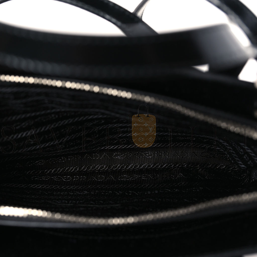 Pra*a brushed calfskin floral mini re-edition 1995 tote black (22*15*7cm)