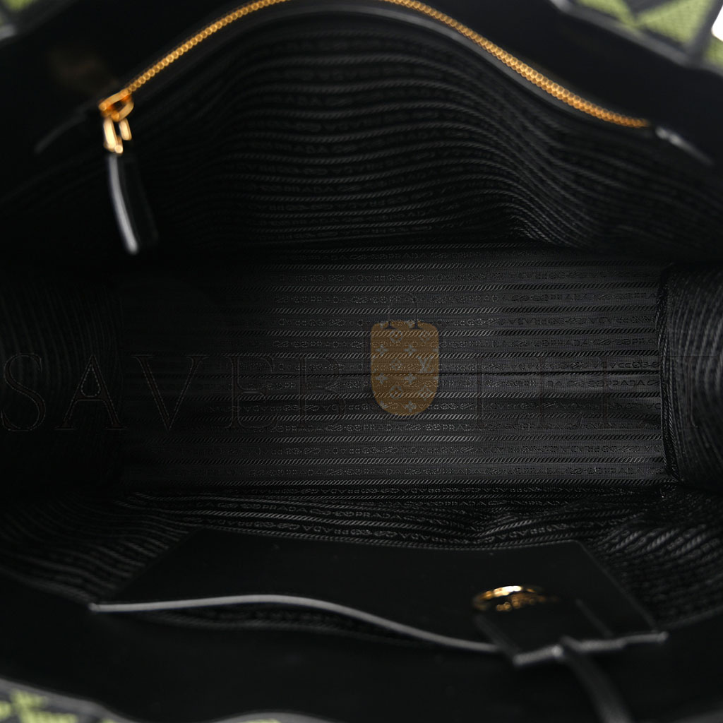 Pra*a fabric embroidered saffiano large symbole tote black edera (43*33*18cm)