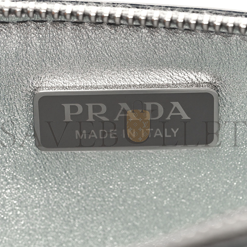 Pra*a metallic brushed calfskin mini triangle bag silver (20*12*4cm)