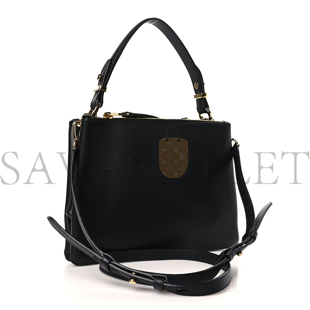 Pra*a new calfskin small deux shoulder bag black (27*20*4cm)