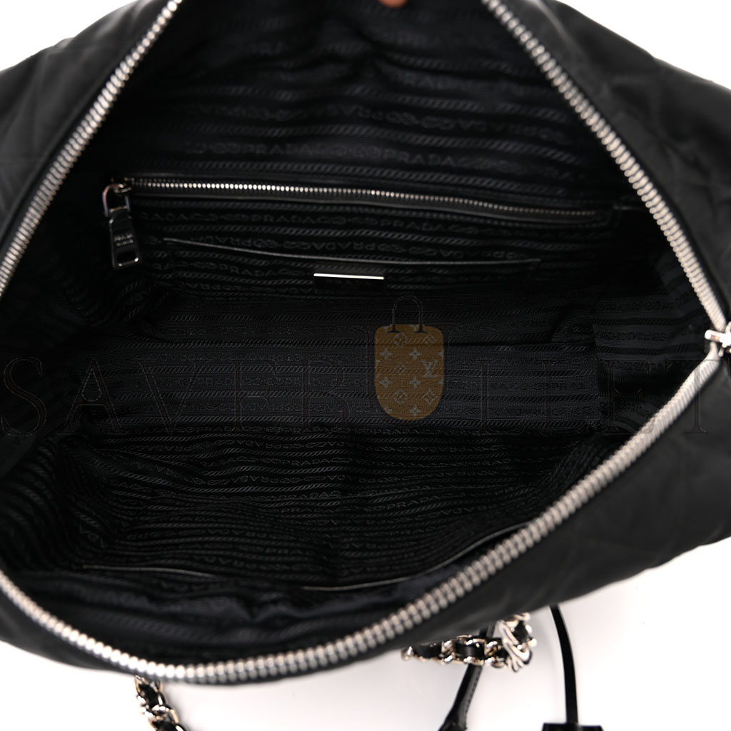 Pra*a nylon tessuto impuntu quilted shoulder bag black (36*25*14cm)