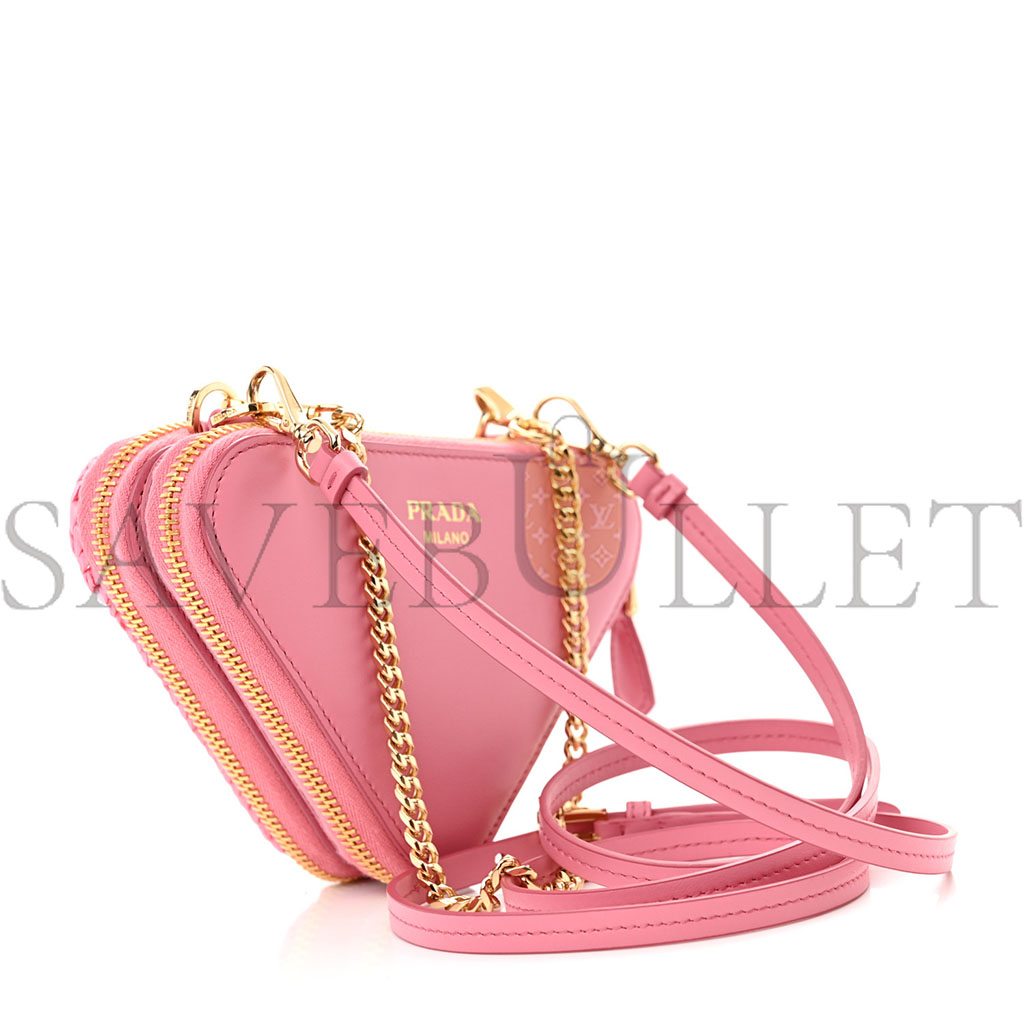 Pra*a raffia effect yarn crochet mini triangle pouch petal pink (15*10*5cm)