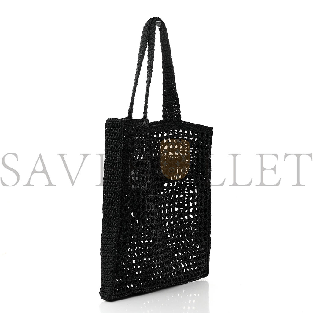 Pra*a raffia embroidered logo tote bag black (37*36*4cm)