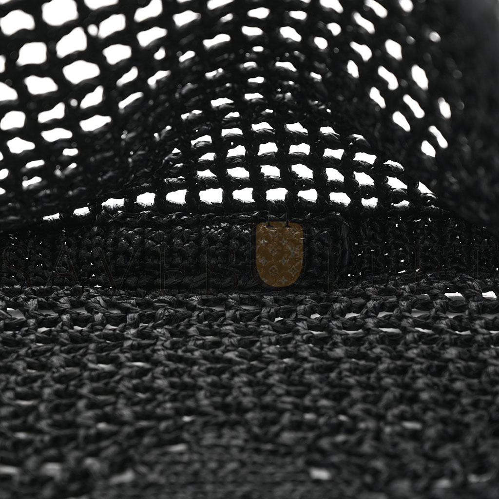 Pra*a raffia embroidered logo tote bag black (37*36*4cm)