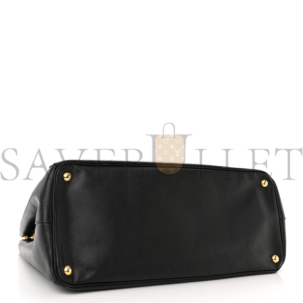 Pra*a saffiano lux extra large galleria double zip tote black (40*30*17cm)