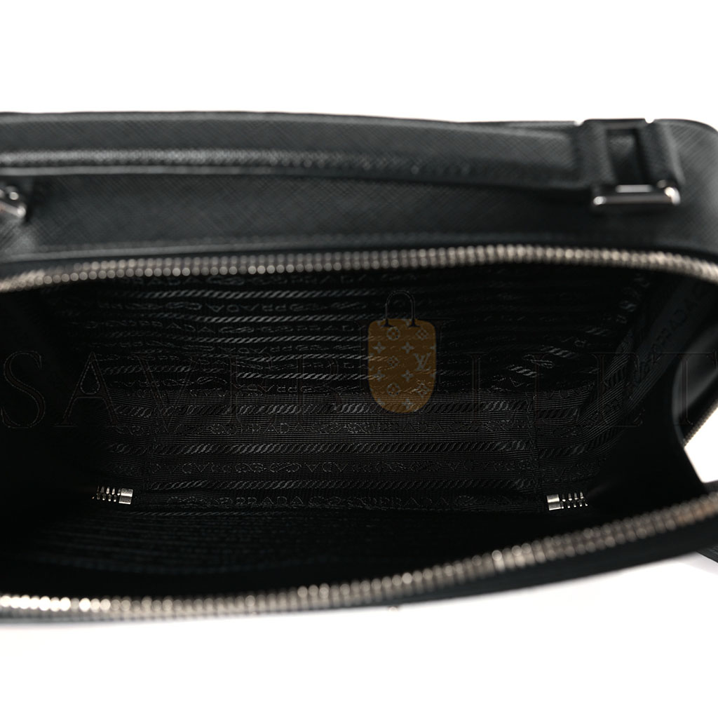Pra*a saffiano travel mens medium brique crossbody bag black (22*17*6cm)