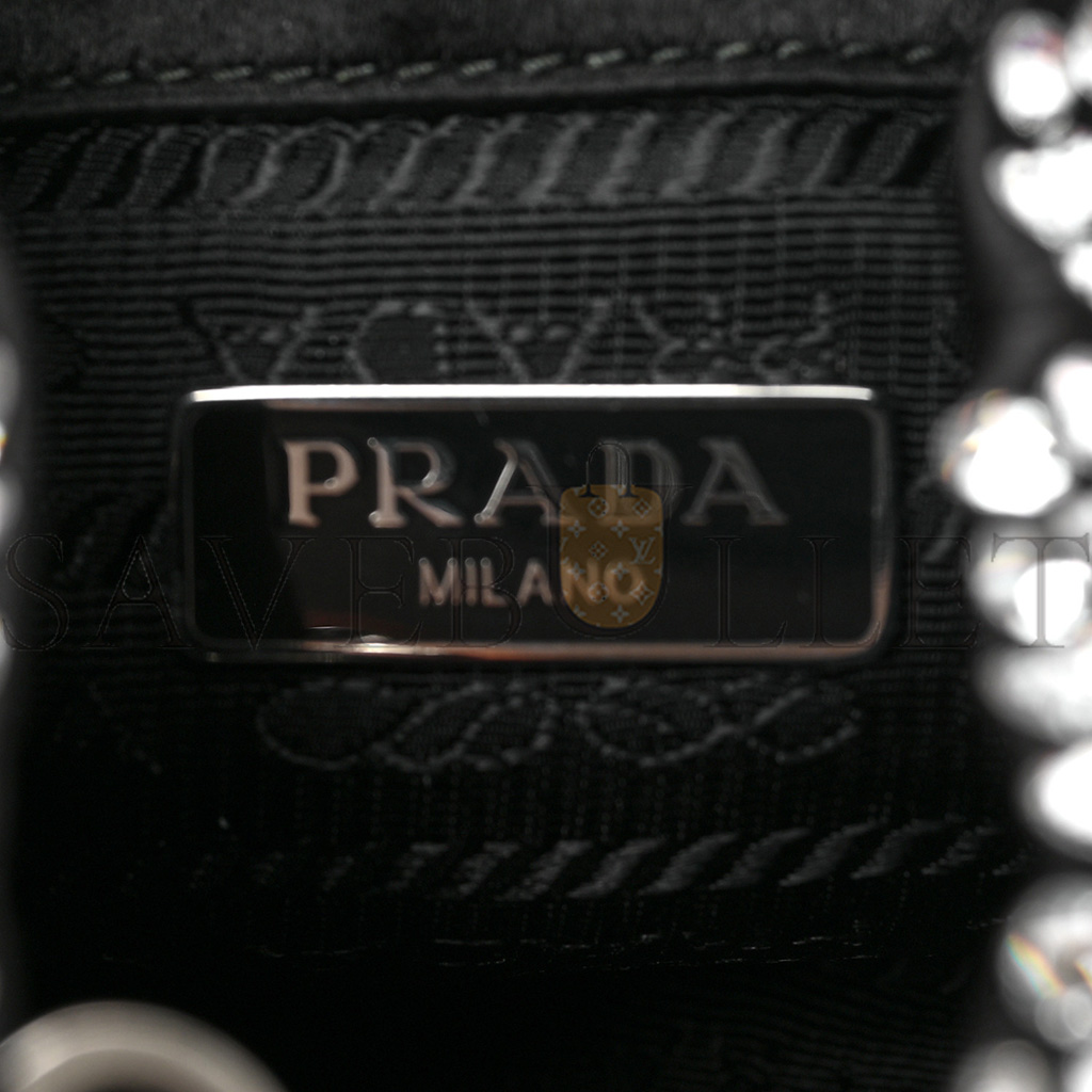 Pra*a satin crystal drawstring mini pouch black (9*9*6cm)