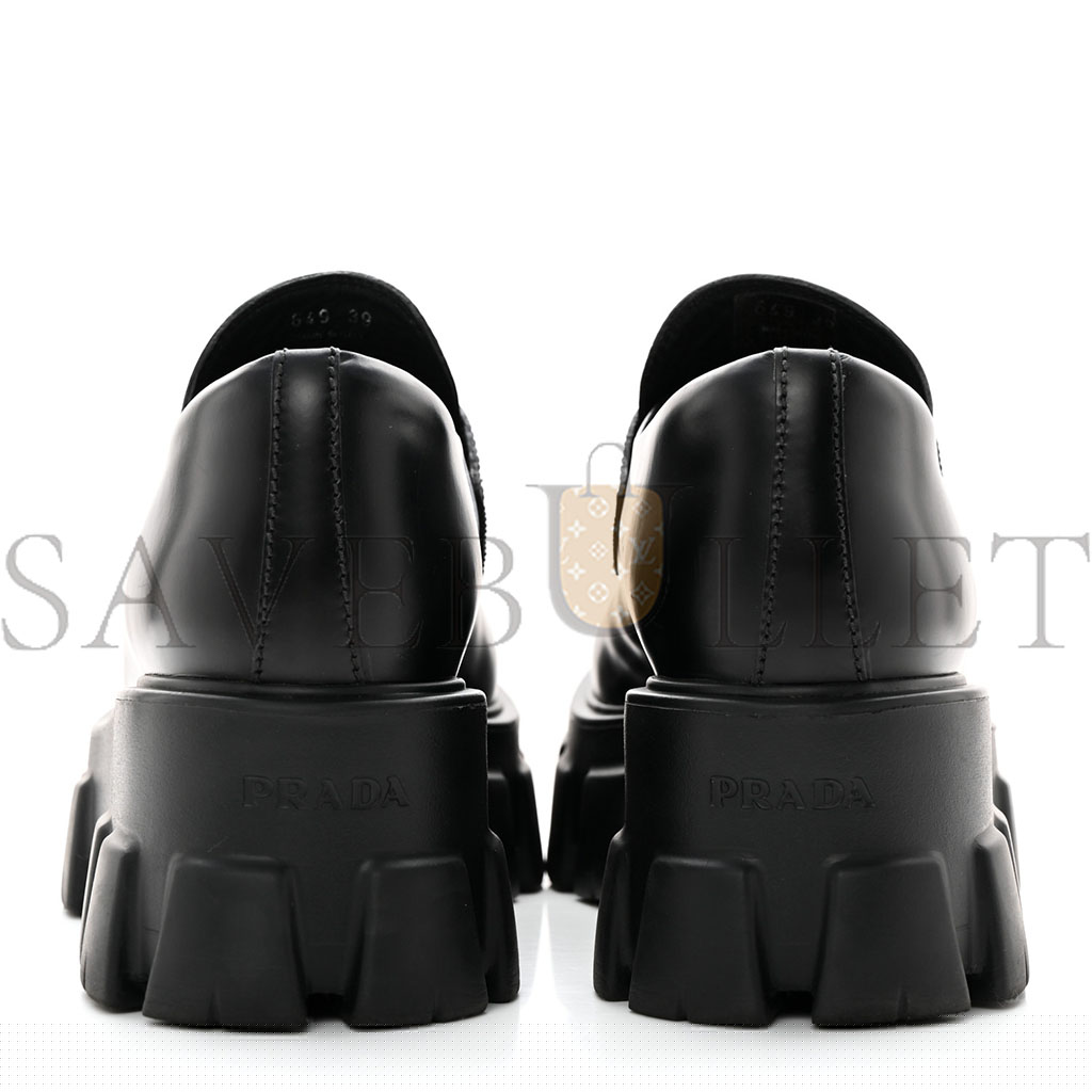 Pra*a spazzolato rois metal triangle logo monolith 55mm loafers 39 black