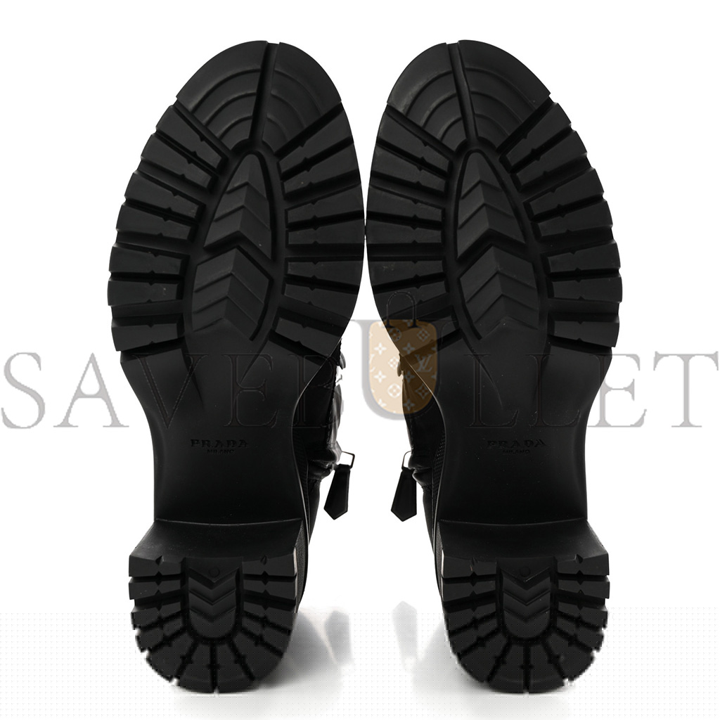 Pra*a spazzolato re-nylon metal triangle logo lace up 85mm boots 35.5 black