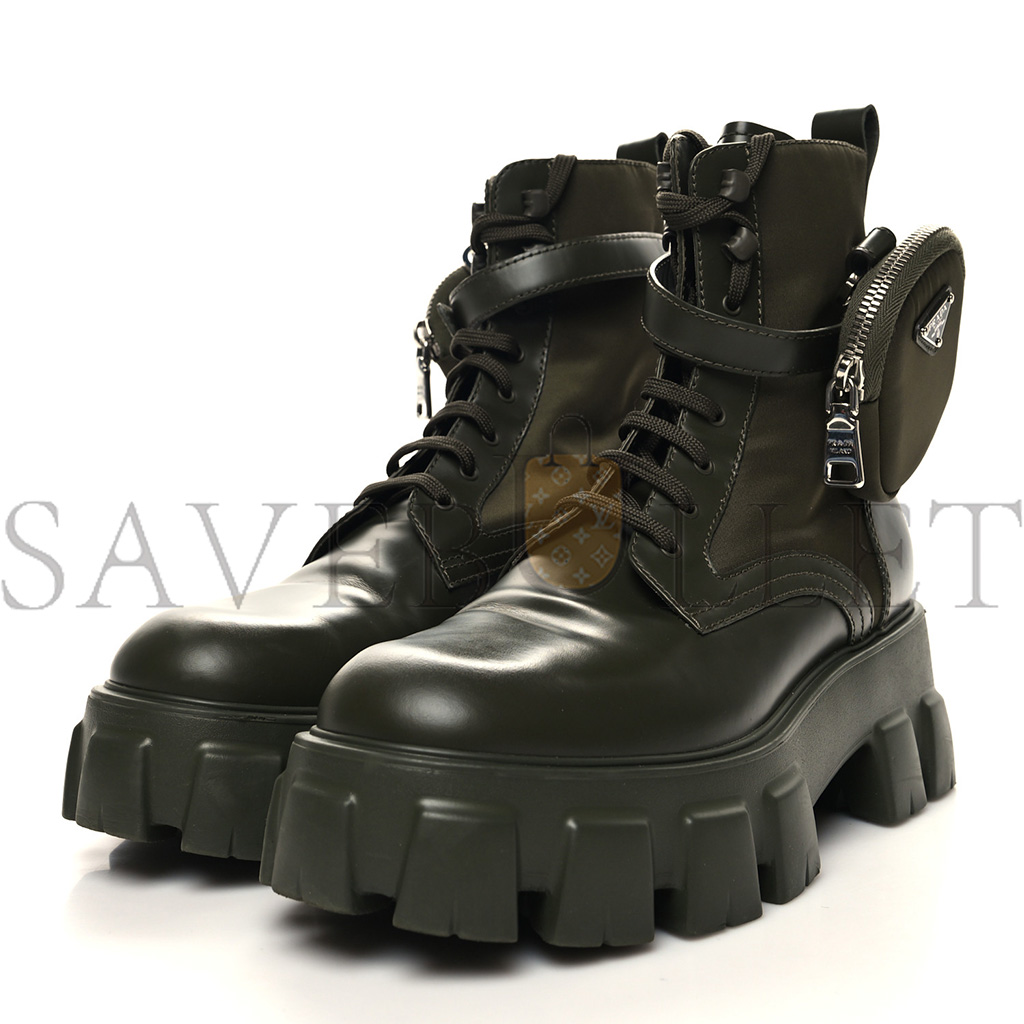 Pra*a spazzolato rois re-nylon metal triangle logo monolith pouch pocket 55mm boots 40.5 militare