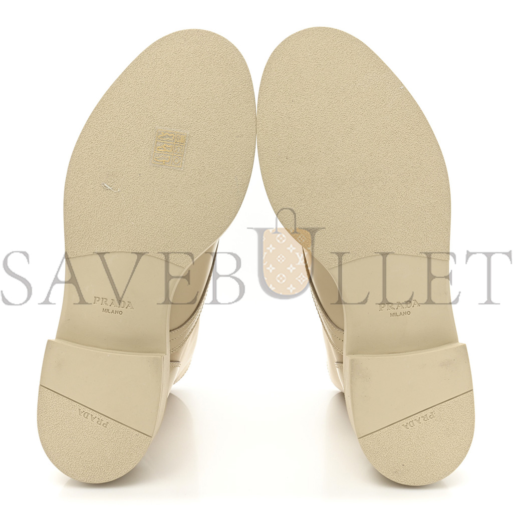 Pra*a spazzolato re-nylon metal triangle logo womens 50mm combat boots 39.5 deserto