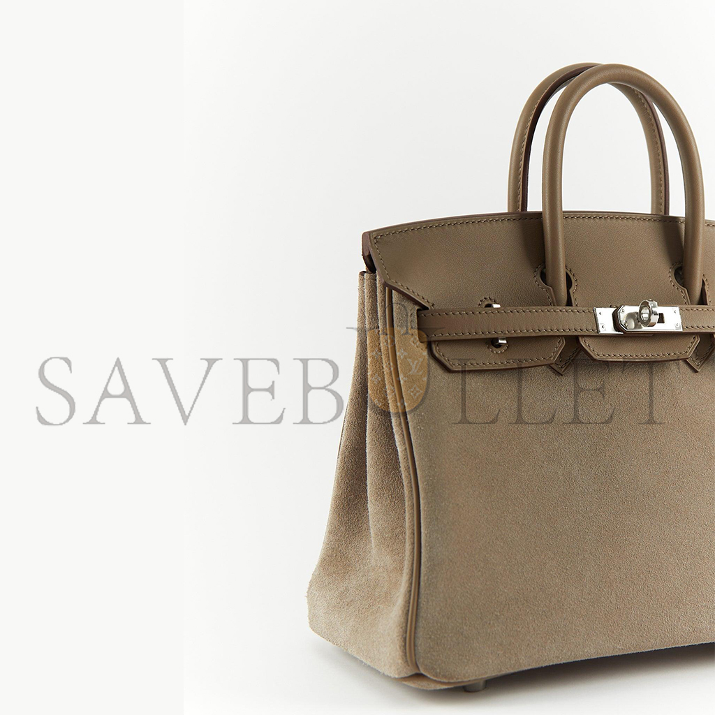 H**mes birkin 25 grizzly suede gris caillou swift palladium top handle tote bag (25*19*12cm)