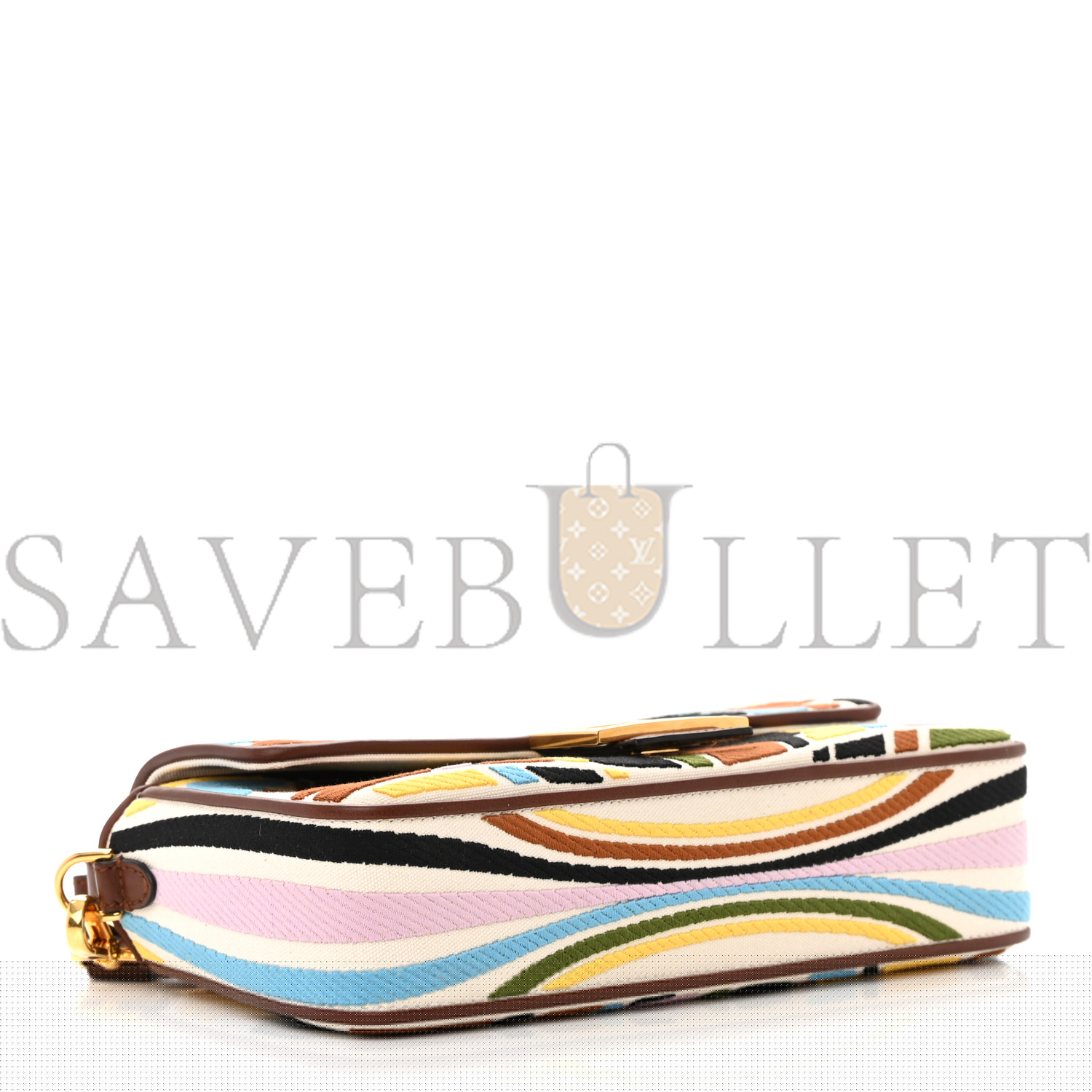 F**di x sara coleman canvas vitello king seta ff fish eye embroidered baguette grezzo multicolor ghianda (28*15*6cm)