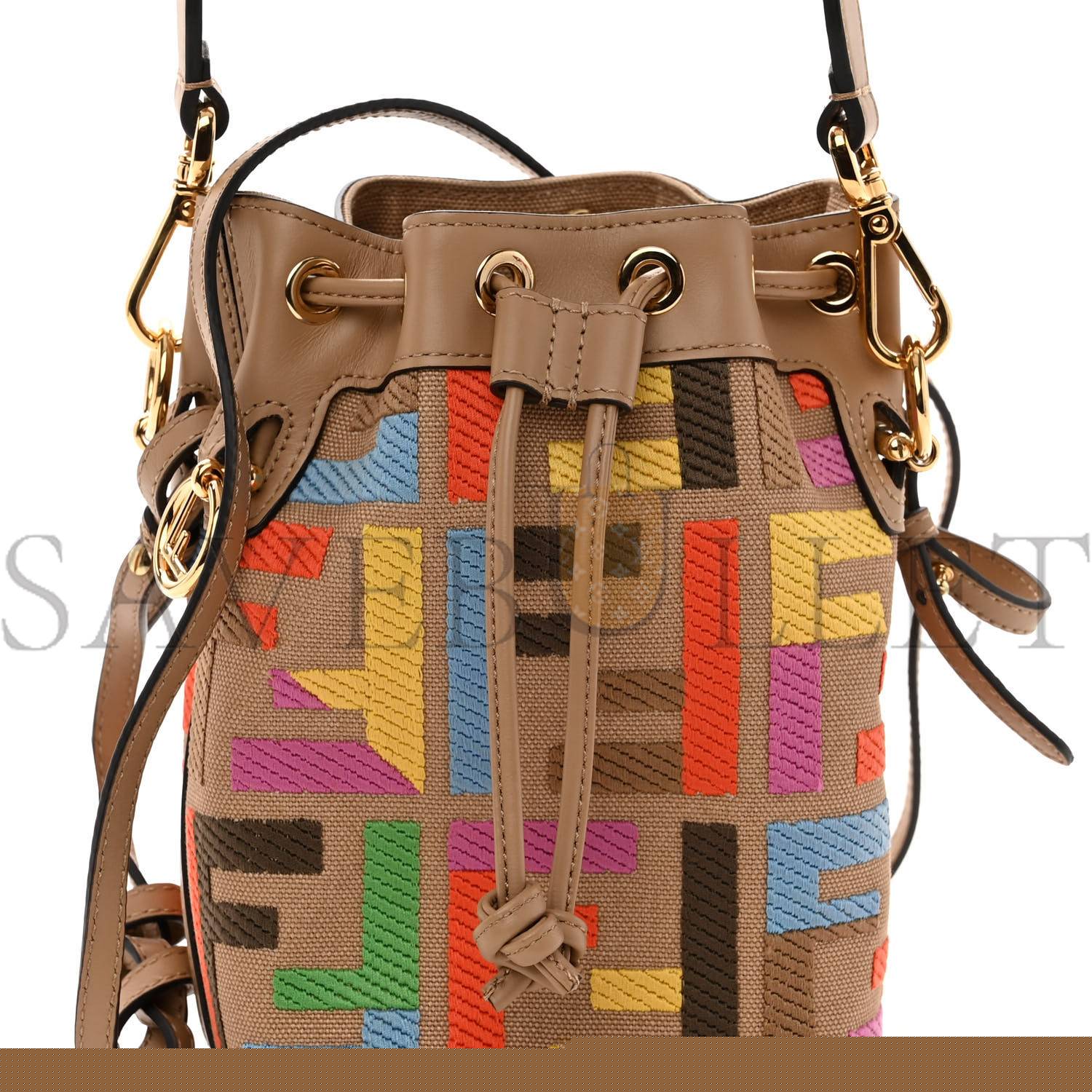 F**di canvas vitello king f is F**di ff multicolor embroidered mini mon tresor bucket bag multicolor cuoio (18*12*10cm)