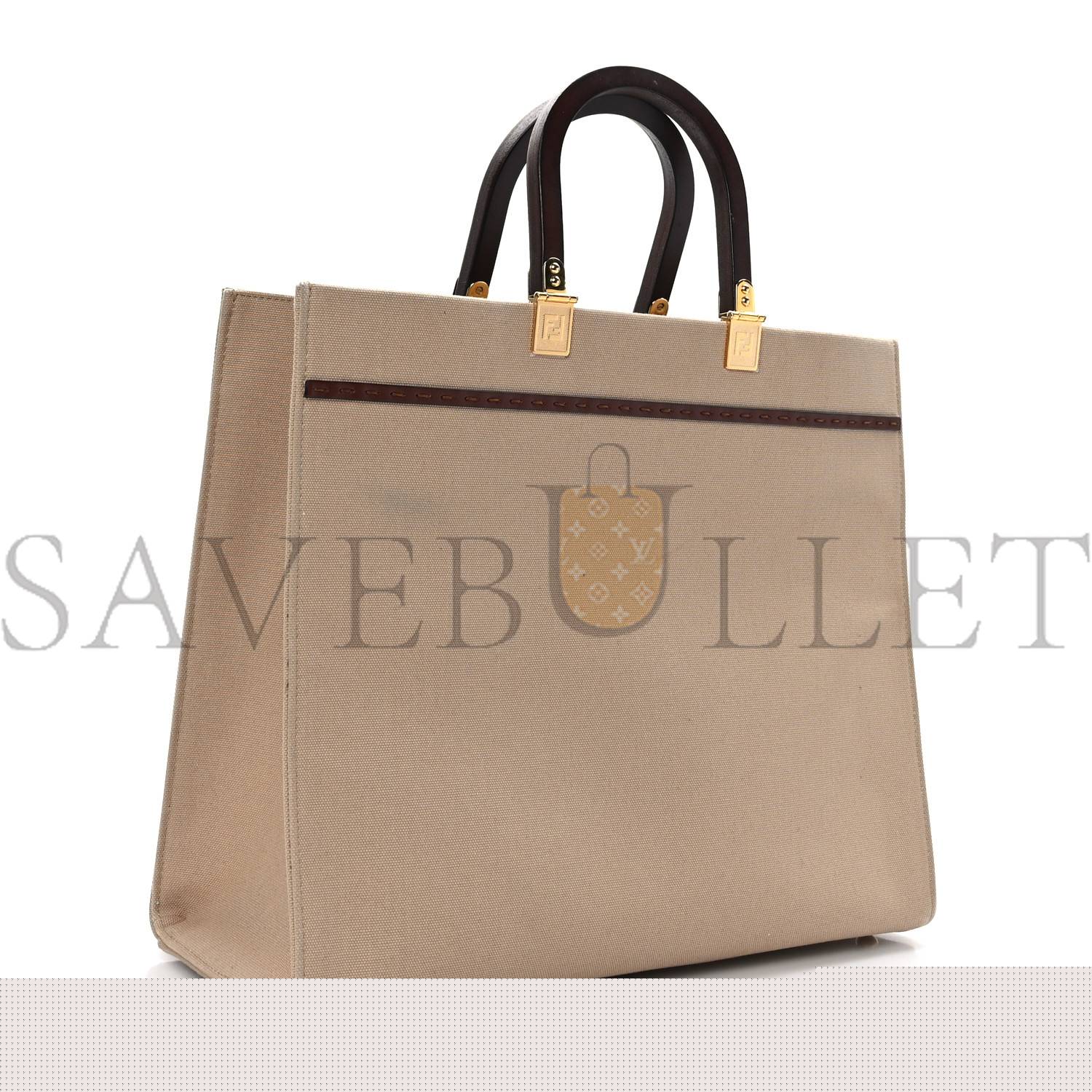 F**di canvas vitello king logo embroidered medium F**di sunshine shopper tote sand ghianda (35*30*15cm)