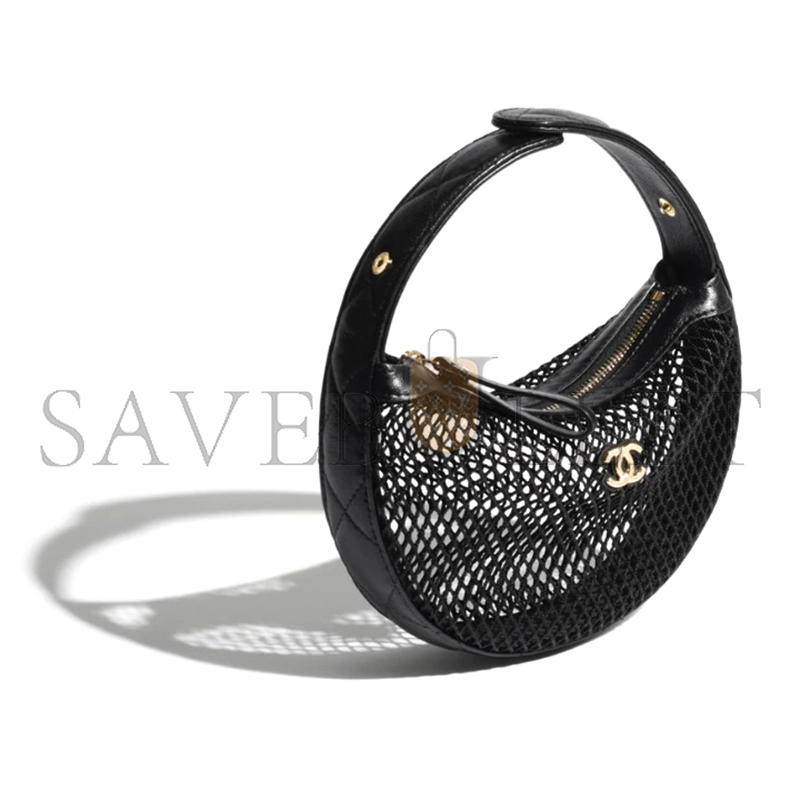 Ch**el mesh shiny lambskin pouch hobo black as4063 (19*18*3cm)