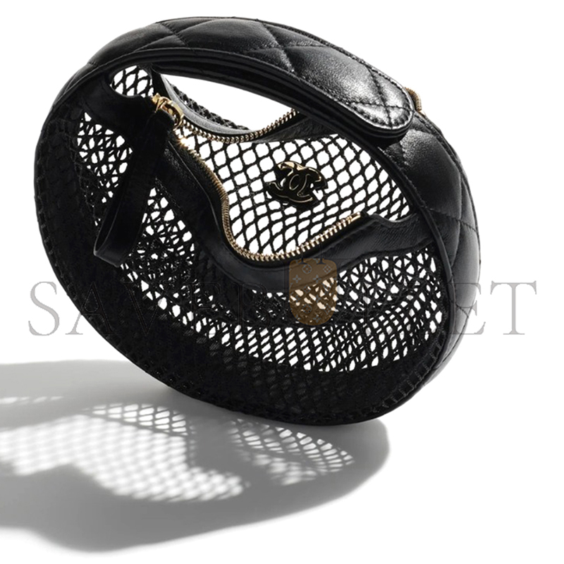 Ch**el mesh shiny lambskin pouch hobo black as4063 (19*18*3cm)