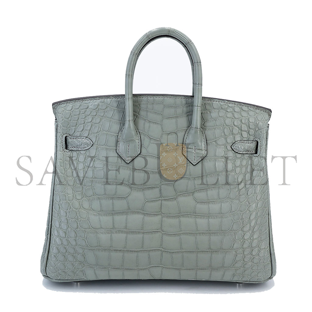 H**mes mster birkin 25 pearl grey crocodile matt silver buckle bag 6778344120 (25*20*13cm)