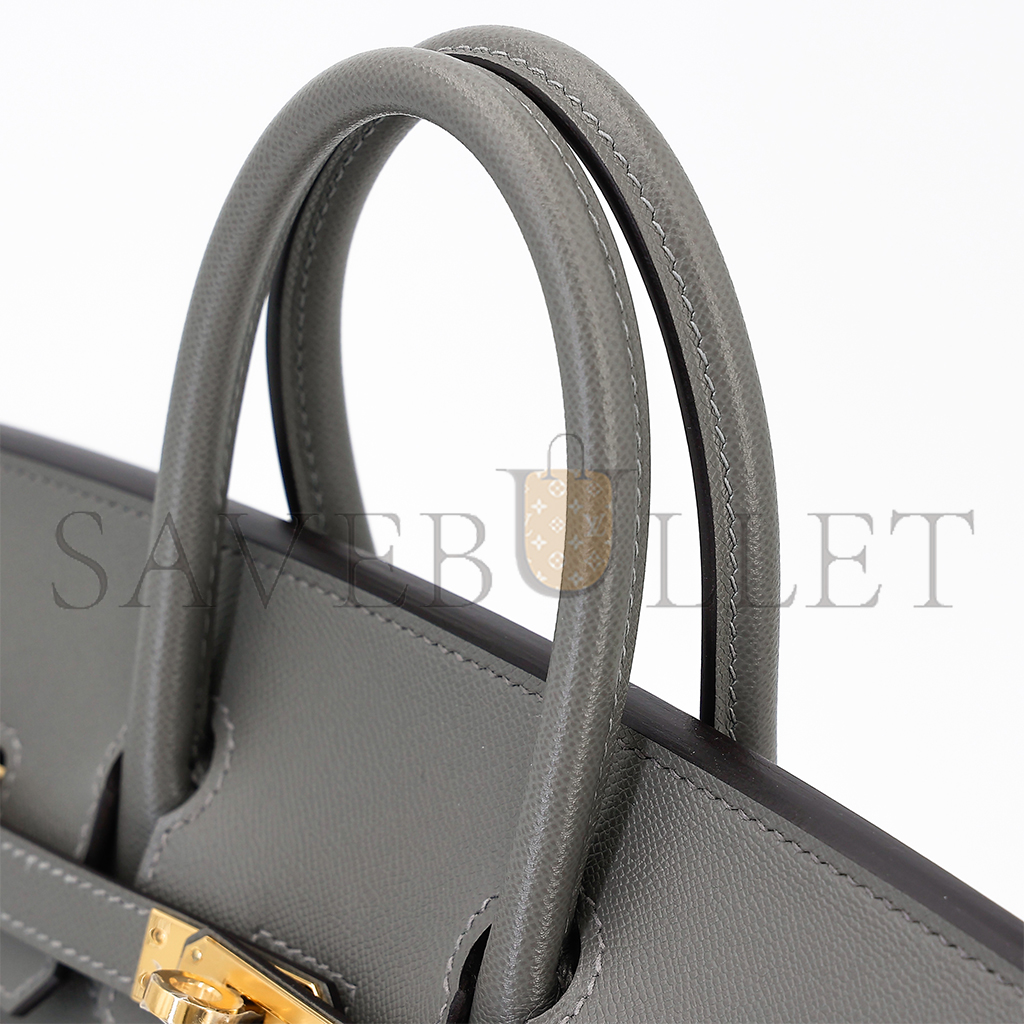 H**mes master birkin 25 outseam 0l gris meyer cumulonimbus gray leather gold button 9117444335 (25*20*13cm)