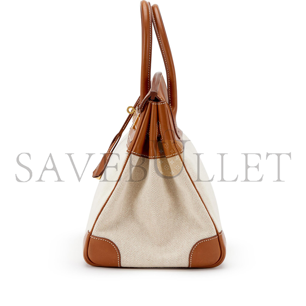 H**mes birkin 30 saddle leather canvas gold buckle bag 400190654 (30*22*15cm)