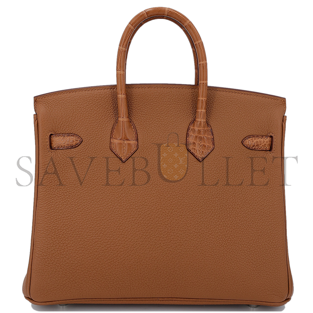 H**mes master birkin touch 25 matt alligator golden brown togo silver buckle 10090114 (25*20*13cm)