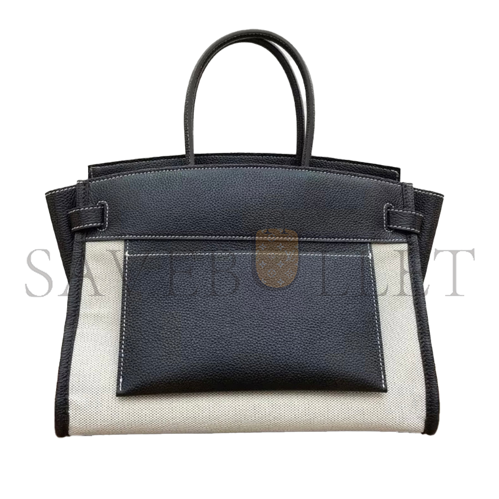 H**mes master birkin contrasting color soft leather canvas saddle bag 1034063395 (30*21*17cm)