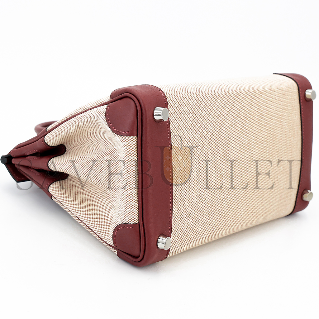 H**mes birkin 25 leather canvas silver buckle bag 6192171144 (25*20*13cm)