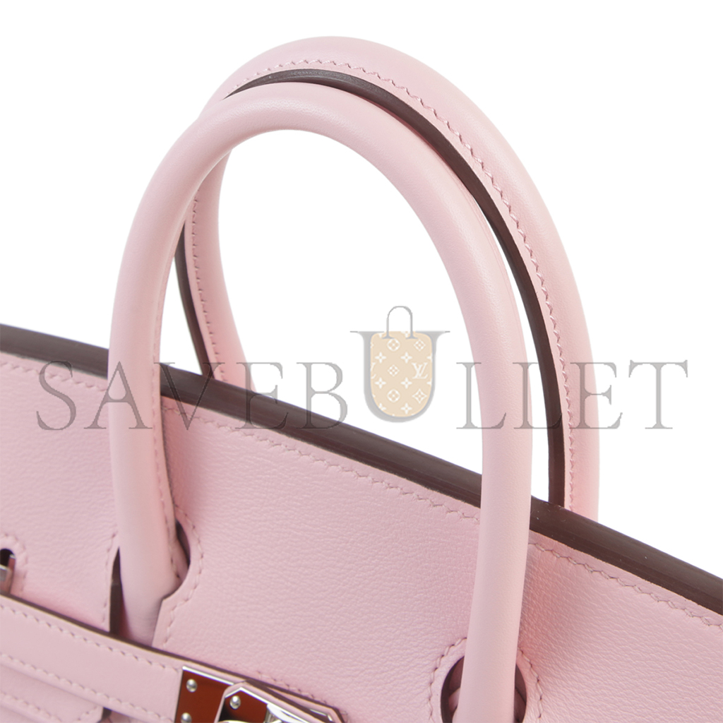 H**mes birkin 25 sakura leather with silver buckle bag 4328054179 (25*20*13cm)