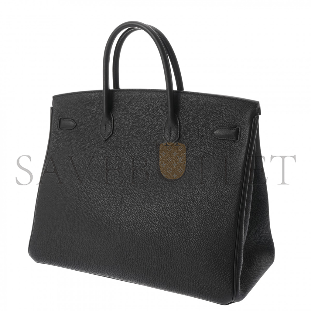 H**mes birkin 40 89 noir black leather silver buckle bag 635330 (40*30*21cm)