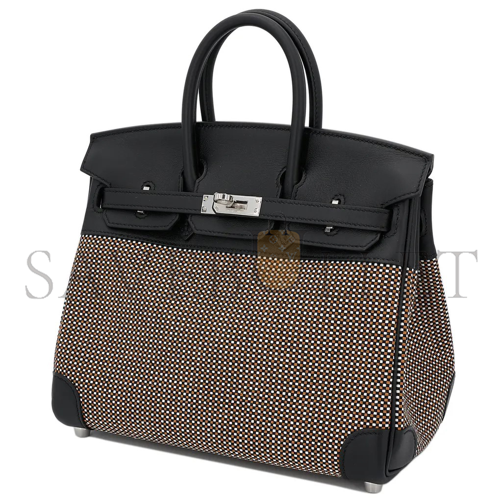 H**mes master birkin 25 swift leather and canvas waffle black and three color silver buckle bag 10097250 (25*18*13cm)
