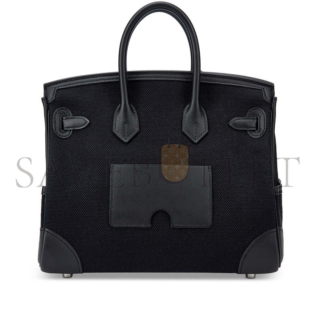 H**mes master birkin 25 black canvas bag silver buckle msbk3401804 (25*20*13cm)