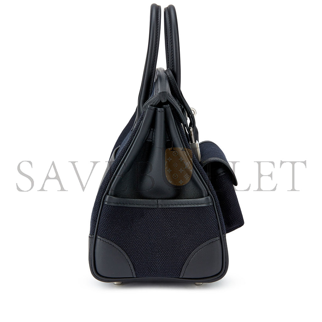 H**mes master birkin 25 black canvas bag silver buckle msbk3401804 (25*20*13cm)