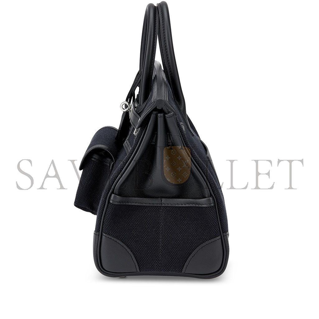 H**mes master birkin 25 black canvas bag silver buckle msbk3401804 (25*20*13cm)