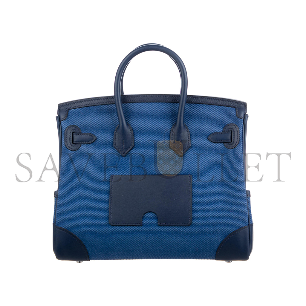 H**mes master birkin 25 blue canvas bag silver buckle msbk3404012 (25*20*13cm)